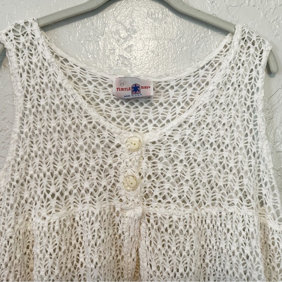 Vintage White open knit babydoll swim cover shirt size Medium - Picture 2 of 6